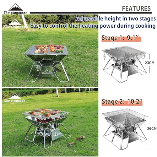 Campingmoon Portable Folding Stainless Steel Grill 35.6cm
