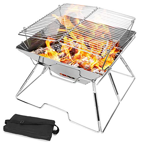 Odoland Stainless Steel Folding Camping Grill with Carry Bag
