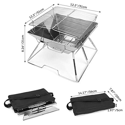 Odoland Stainless Steel Folding Camping Grill with Carry Bag