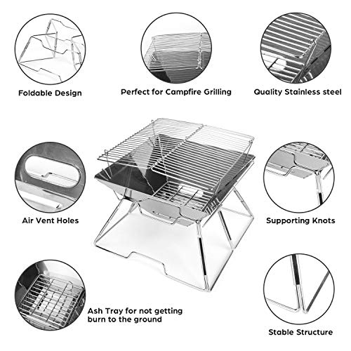 Odoland Stainless Steel Folding Camping Grill with Carry Bag