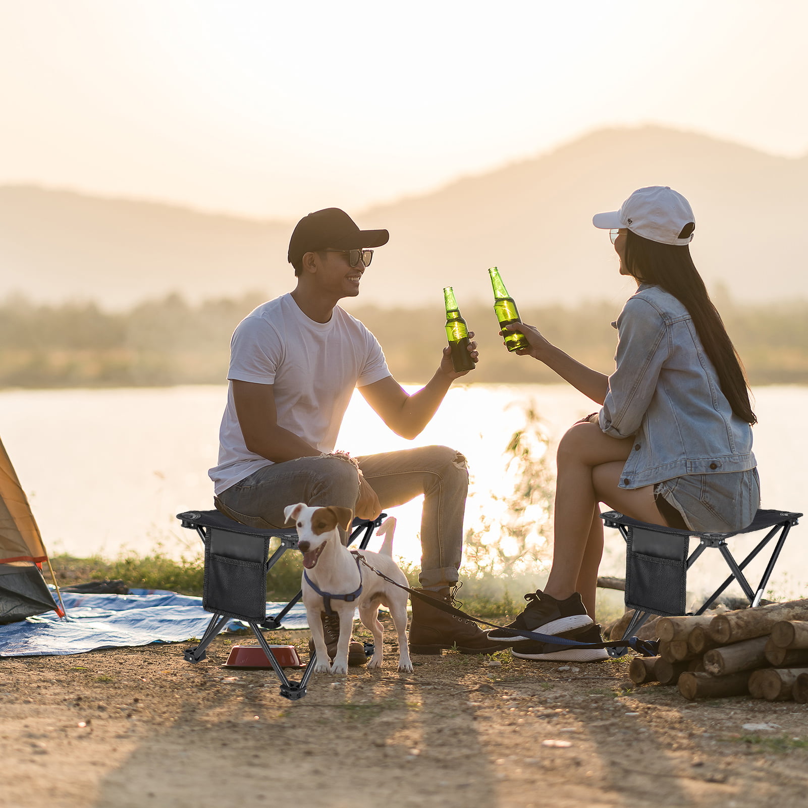 HEQUSIGNS Portable Folding Camping Stool with Storage