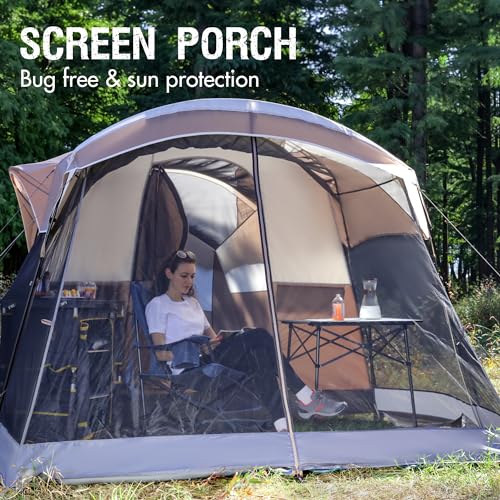8-Person Waterproof Camping Tent with Screen Porch