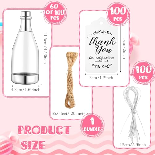 60 Pcs Silver Mini Champagne Bottle Favor Set