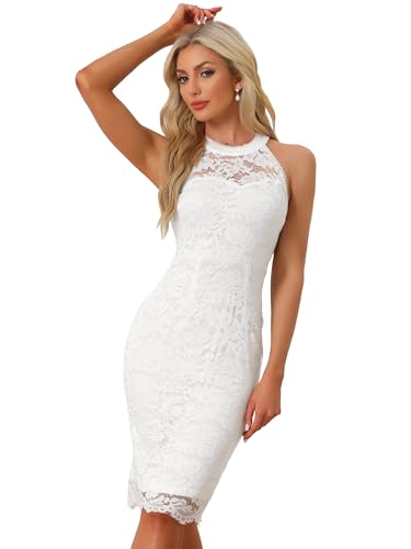 White Halter Lace Sheath Dress for Weddings