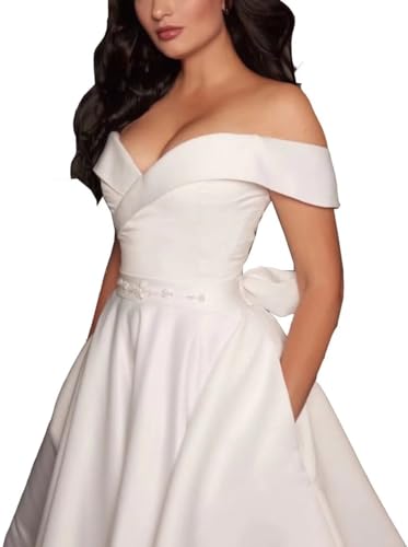 Satin Off-The-Shoulder Short Bridal Gown