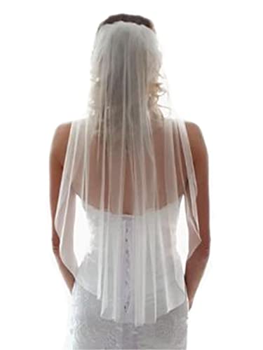 Short White Bridal Veil with Comb and Edge