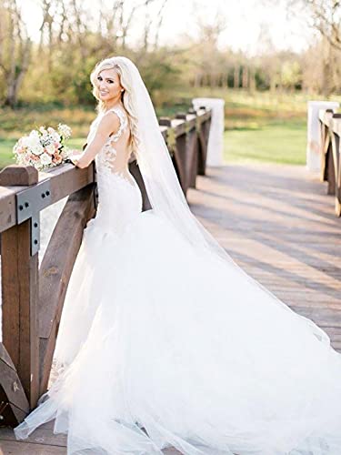 Ursumy Long Tulle Wedding Cathedral Veil