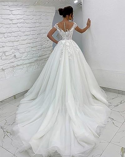 Elegant White Lace Tulle Wedding Ball Gown