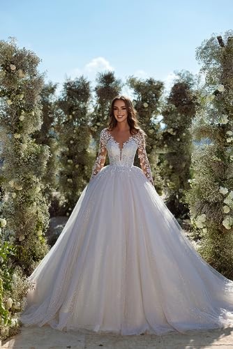 Princess Long Sleeve Wedding Dress for Brides 2024