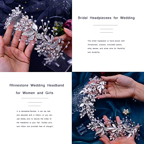 Rhinestone Leaf Bridal Headband Hair Accessory