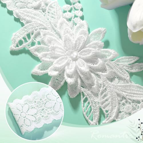 White Lace Flower Bridal Garter with Pearls