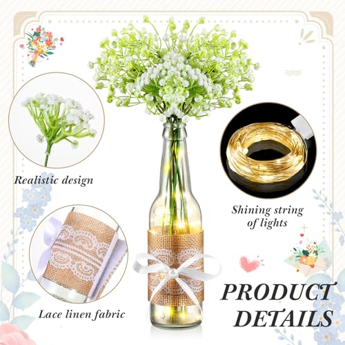 12 Sets Artificial Baby's Breath Centerpieces with LED Lights