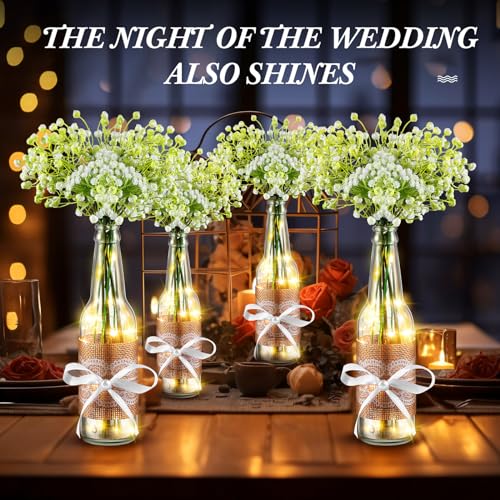 12 Sets Artificial Baby's Breath Centerpieces with LED Lights