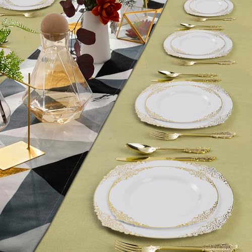 350PCS Gold Plastic Plates and Silverware Set