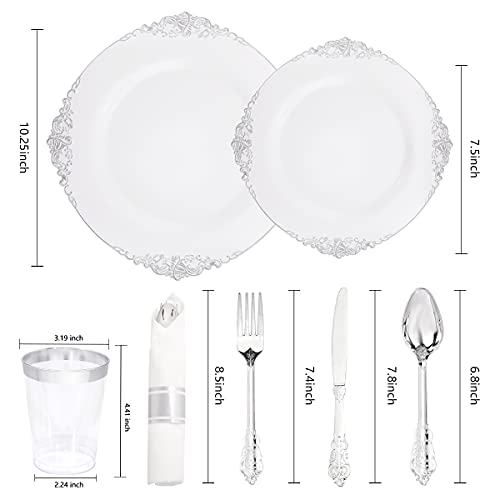 350PCS Silver Disposable Dinnerware Set for 50