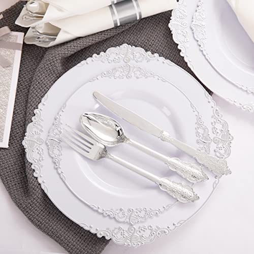 350PCS Silver Disposable Dinnerware Set for 50