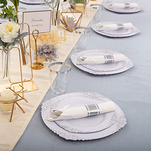 350PCS Silver Disposable Dinnerware Set for 50