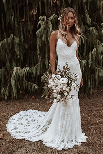 Lace Beach Wedding Dress with Sleeves, Ivory
