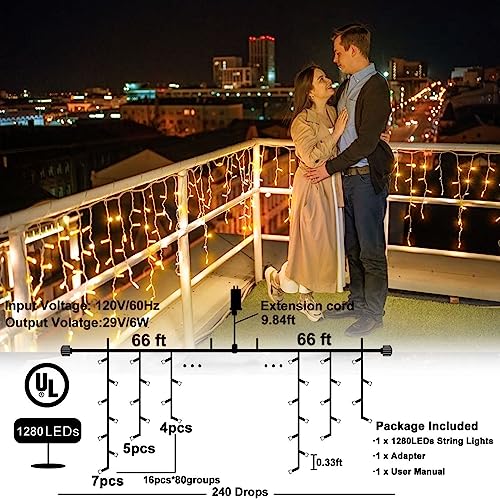 Warm White 132ft Icicle LED Fairy String Lights