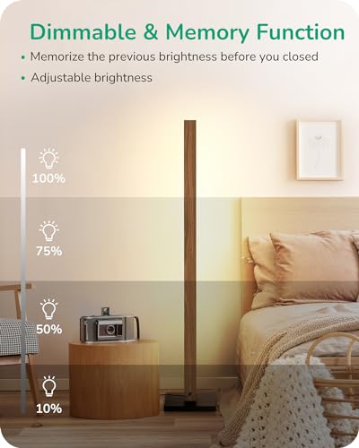 Dimmable Wood Corner Floor Lamp with Remote