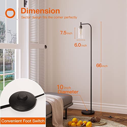 Modern Matte Black Floor Lamp with Glass Shade