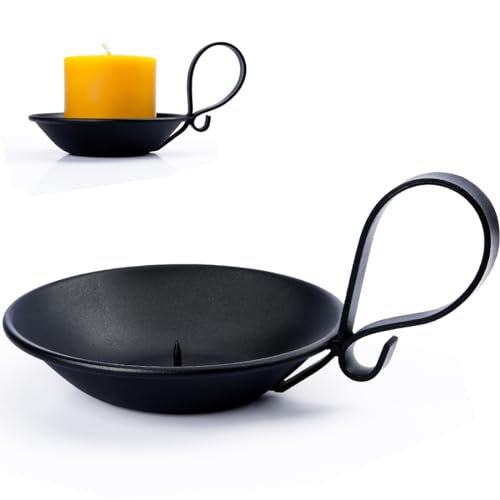Matte Black Iron Candle Holder with Handle