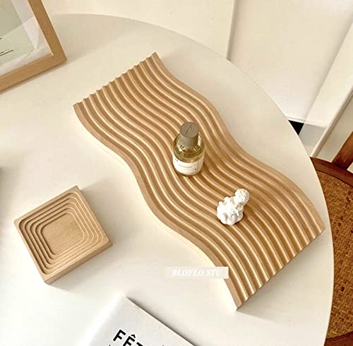Wave-Shaped Natural Wood Decorative Serving Tray