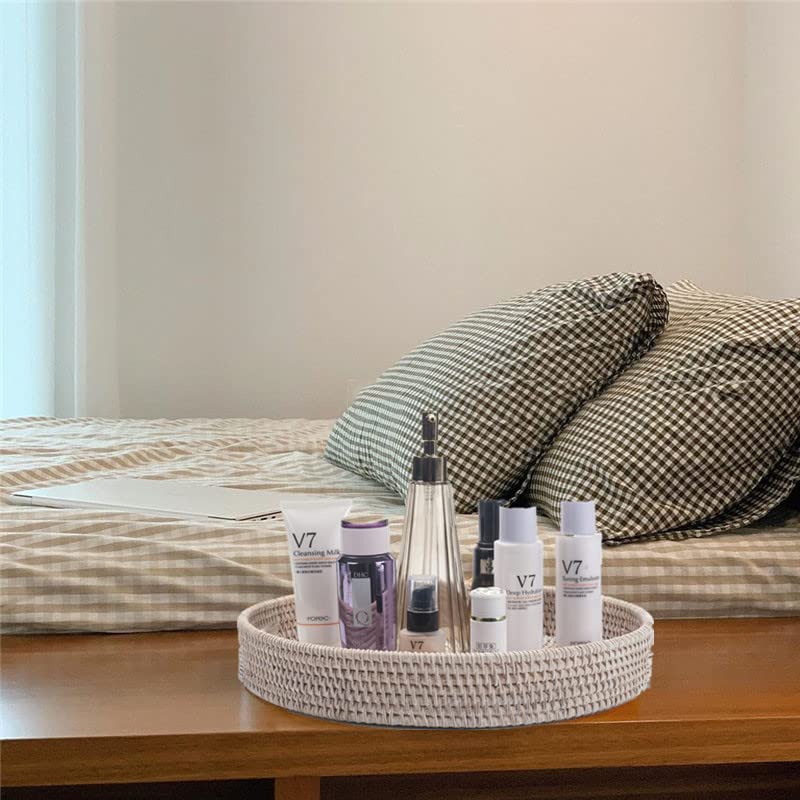 Round Woven Rattan Serving Tray with Handles