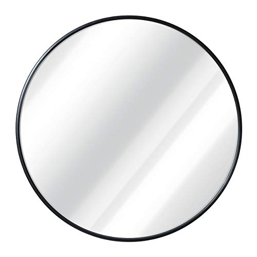 24" Round Black Framed Wall Mirror
