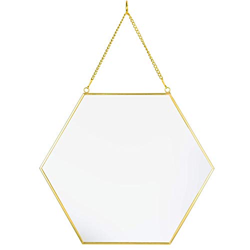 Gold Hexagon Wall Mirror with Chain