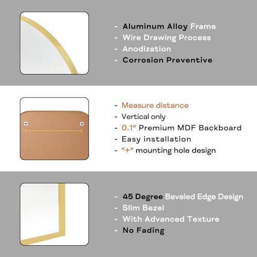 Modern Minimalist Arched Wall Mirror with Gold Frame