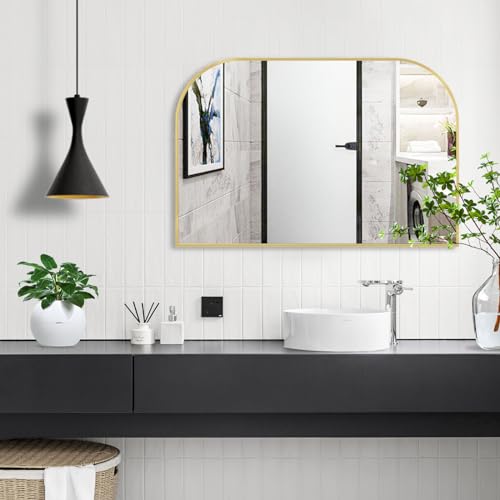 Modern Minimalist Arched Wall Mirror with Gold Frame