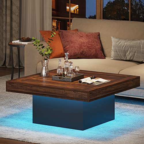 Tribesigns Rustic Square LED Coffee Table
