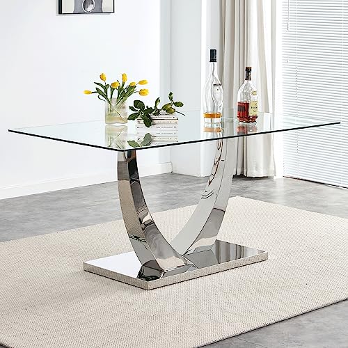 Modern 63" Glass Dining Table for Four to Six