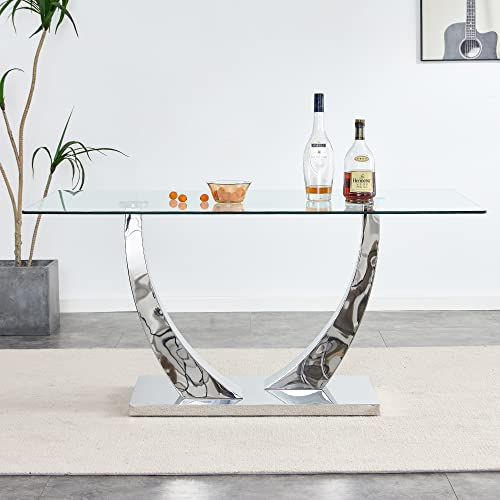 Modern 63" Glass Dining Table for Four to Six