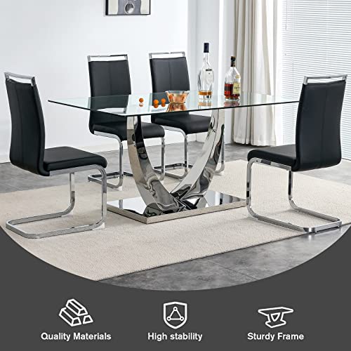Modern 63" Glass Dining Table for Four to Six