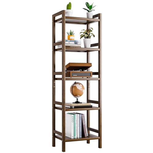 5-Tier Adjustable Bamboo Bookshelf in Walnut