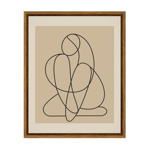 Framed Minimalist Line Woman Canvas Wall Art