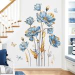 Large Blue Flower and Butterfly Wall Stickers