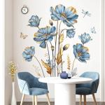 Large Blue Flower and Butterfly Wall Stickers