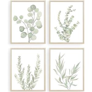 Boho Watercolor Eucalyptus Wall Art Prints Set
