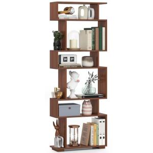 S-Shaped 6-Tier Geometric Wooden Bookshelf