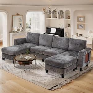 118" U-Shaped Modular Cloud Couch with Ottomans