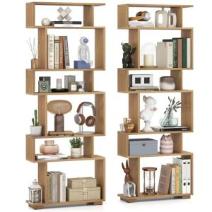 Set of 2 Geometric 6-Tier Bookshelves