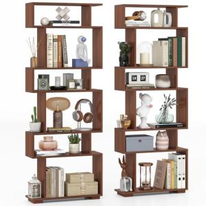 Giantex Set of 2 Geometric Bookshelves - Walnut