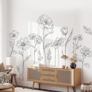 Large Black Floral Wall Decals - 3 Sheets