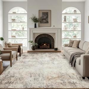 Beige 8x10 Washable Area Rug for Any Room