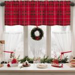 Red Striped Plaid Valance Curtains for Windows