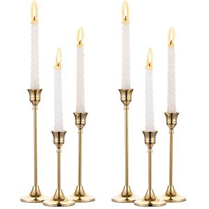 Brass Gold Metal Taper Candle Holders Set