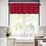 Red Striped Plaid Valance Curtains for Windows
